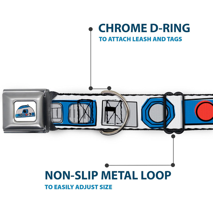 Нашийник для собак Star Wars R2D2 з регульованою фурнітурою, біло-чорно-синьо-сіро-червоний, 38-66 см, ширина 2,5 см - для великих порід
