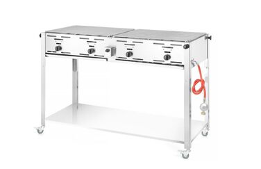 Газовий гриль HENDI Grill-Master Quattro з електронним підпалом, газовим шлангом та редуктором, для зовнішнього використання, 22 кВт, 1270x525x(В)840 мм, нержавіюча сталь 18/0, Large