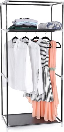 Шафа, Тканинна шафа, Складана шафа з рейкою для одягу, Вішалка для одягу, Місце для зберігання сумок, іграшок, взуття, Спальня, Гардеробна, 75 x 45 x 160 см, Чорний RYG83H