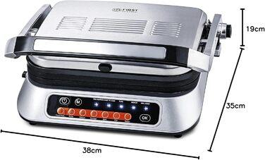 Цифровий контактний гриль TZS First Austria, настільний гриль, 2100 Вт, знімні пластини з антипригарним покриттям, здоровий гриль з низьким вмістом жиру з ідеальними результатами гриля, піддон для крапель жиру, відкриття на 180 градусів