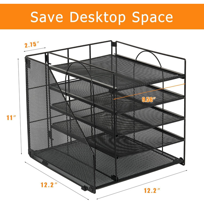 Органайзер для столу та аксесуари, 5-ярусний лоток для паперу з тримачами для файлів, офісний органайзер для зберігання канцелярського приладдя та документів (чорний)