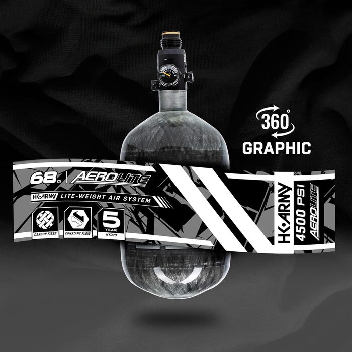 Система пейнтбольного балона HK Army AeroLite 68/4500 HPA – вуглеволокно, прозорий, 800 psi, авіаційний алюміній, 5-річний гідроцикл