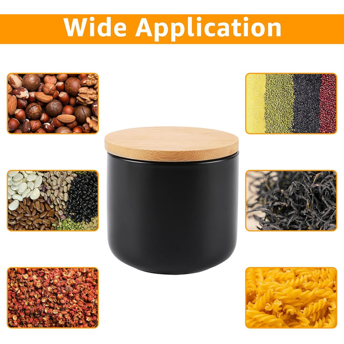 Набір з 4 керамічних контейнерів для зберігання, керамічна банка 260 мл з кришкою, наклейкою та силіконовим кільцем, чорна цукорниця для спецій, цукру, кави