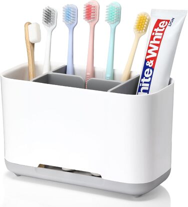 Тримач для зубних щіток, електричний органайзер для зубних щіток, регульована пластикова підставка для зубних щіток із неслизькою основою, 4 відділення для зубних щіток 2 слоти для зберігання