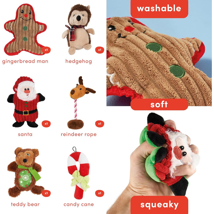 Набір плюшевих іграшок для собак THE TWIDDLERS, 6 шт., різдвяна тематика