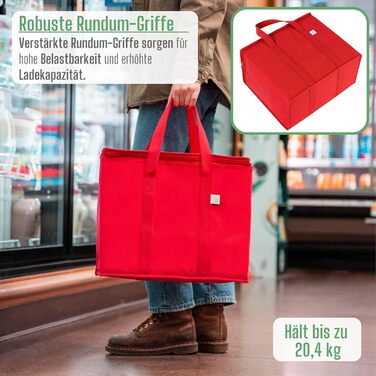 Сумка для покупок VENO 29 літрів, багаторазова складна сумка-холодильник, кошик для покупок, великий кошик для пікніка, міцна ізольована сумка, сумка для ланчу, вертикальна термосумка (червона, 2 шт.) Червона, 2 шт.