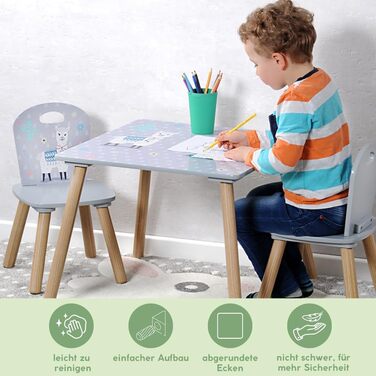 Дитячий стіл з 2 стільцями, Матеріал ДВП, Розміри 55 x 55 x 45 см, Дизайн Альпака, Колір Сірий 17702 13