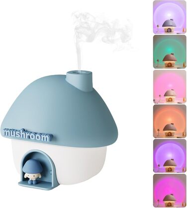 Мл Cute Mushroom House Humidifier Міні-зволожувач USB з 7 кольорами підсвічування, автоматичним відключенням і безшумним режимом для офісу, спальні, автомобіля, робочого столу (синій), 300