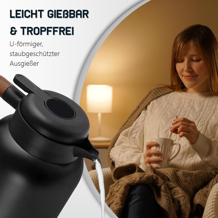 Термос VETIN з чаєм-інфузером 1,5 л, ізольована колба з двостінної нержавіючої сталі 316, термочайник з вставкою для інфузера, термокавник зберігає напої гарячими протягом 10 годин/холодними протягом 16 годин (без дисплея температури)