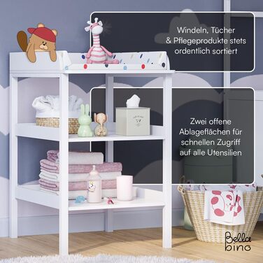 Дерев&39яний пеленальний столик Bellabino Bani білого кольору вузький пеленальний столик з 2 відкритими полицями зручний для спини пеленальний столик висотою 86 см велика пеленальна поверхня 70 x 53 см