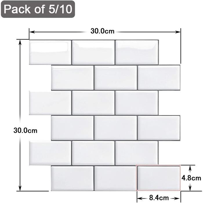 Товстіші 3D наклейки на плитку Наклейки для ванної кімнати, кухні, клейка плитка, вінілова плитка, самоклеюча плитка, біла плитка ПВХ, плитка метро, декор самоклеючої плитки 10 аркушів 10 білих