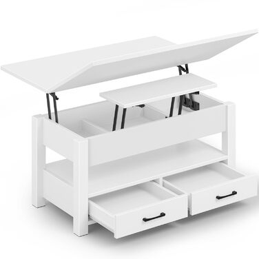 Журнальний столик Rolanstar з регульованою висотою, стіл для вітальні з шухлядою та прихованим відділенням, який трансформується в обідній стіл, дерев&39яний диван-столик 100 x 50 см, білий