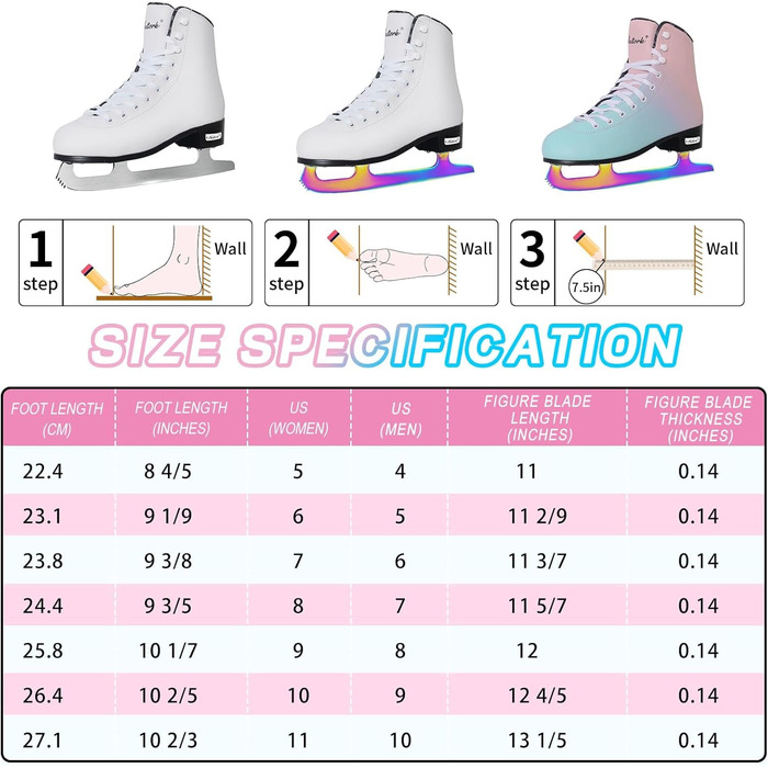 Фігурне катання Nattork Excellence леза з нержавіючої сталі для покращеної підтримки, міцності, продуктивності та максимального комфорту для дітей та дорослих. Білий розмір EU 40/ US жіночий розмір 8, US чоловічий розмір 7.
