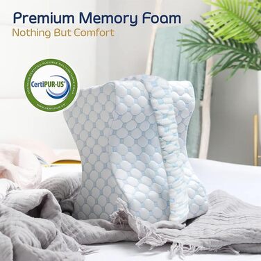 Подушка для колін для тих, хто спить на боці - розроблена лікарями ортопедична подушка для ніг з піни з ефектом пам&39яті для полегшення болю при ішіасі, болю в попереку, стегнах та суглобах. У комплекті відповідний ремінь для підтримки ніг. Синій.