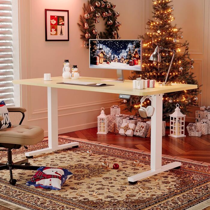 Стіл з регульованою висотою 160 x 80 см, стіл з електричним регулюванням висоти та функцією пам&39яті, ігровий стіл, регульований стіл, комп&39ютерний стіл для офісу, стіл для роботи стоячи, бежевий 160 x 80 см