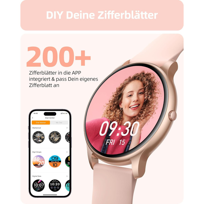 Жіночий круглий смарт-годинник Parsonver з функцією телефону, легкий фітнес-годинник з крокоміром, понад 100 спортивних режимів, водонепроникний IP68, жіночий спортивний годинник з серцевим ритмом, монітором сну, SpO2, рожеве золото, SPROD1