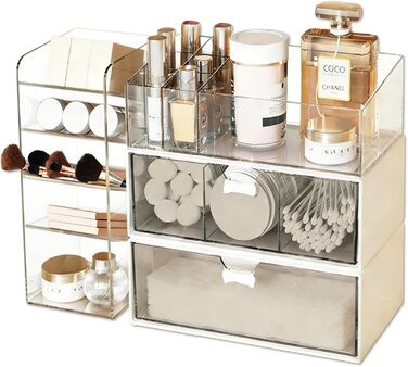 Елементний органайзер для косметики, акриловий міні-органайзер для ванної кімнати з висувними ящиками, багатофункціональний органайзер для туалетного столика для спальні, столу, ванної кімнати, 4-