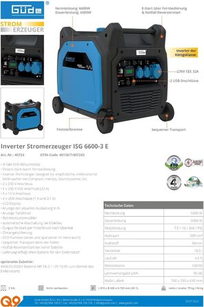 Інверторний генератор Gde ISG 6600-3 E Аварійний генератор живлення Генератор 230 В