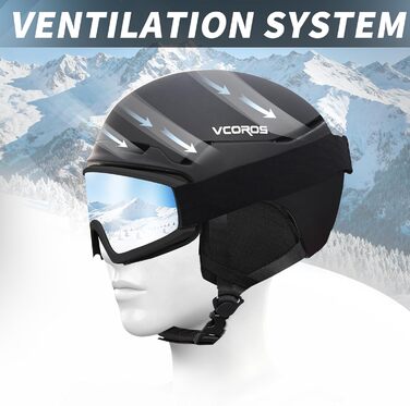 Лижний шолом з лижними окулярами та лижною маскою, DXH816 Лижні шоломи для жінок та чоловіків зі знімними амбушурами, дихаюча амортизація, стійкість до ультрафіолету, регульований сноубордічний шолом для катання на лижах, матово-чорний лижні окуляри M