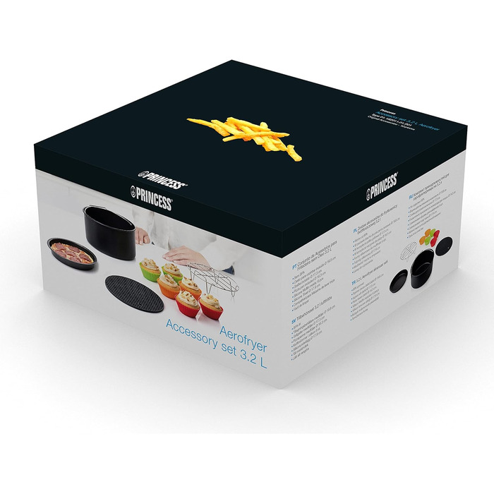 Набір аксесуарів Princess з 10 предметів для фритюрниці XL 3.2 літра - піддон для горщика, деко для піци, форма для торта, решітка для гриля, миска для мафінів, 182011, чорний
