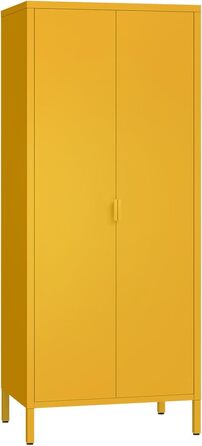 Металева шафа Skølm Ituri, гірчично-жовта Шафа з 6 полицями та 2 рейками для одягу Шафа для передпокою шириною 80 см Шафа для спальні в індустріальному стилі Сталева шафа для вітальні та офісу, гірчично-жовта без шухляд