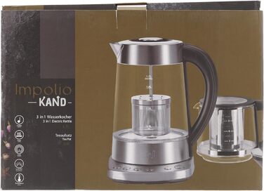 Скляний чайник Impolio PREMIUM LED з регулюванням температури функція збереження тепла, ситечко для чаю з нержавіючої сталі насадк