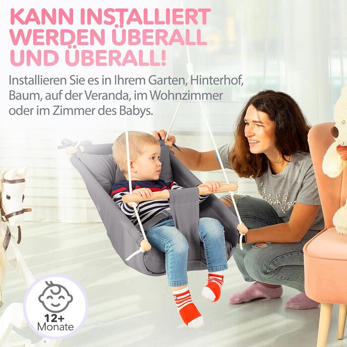 Дитяча гойдалка-гамак Canvas Baby Hammock Swing від Cateam - підвісна дерев'яна гойдалка для дитини з ременями безпеки та деталями