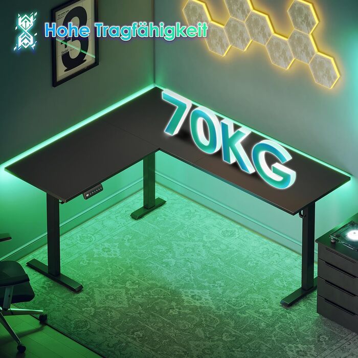 Подібний стіл OffiGo з регульованою висотою, 160 x 120 см, кутовий стіл з електричним регулюванням висоти, ергономічний стіл для роботи сидячи та стоячи, комп&39ютерний стіл, чорний, 160 x 120 см