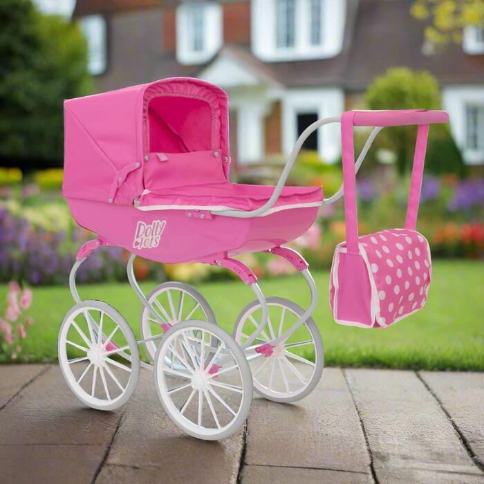 Коляска Dolly Tots Коляска для ляльок у традиційному стилі Високоякісна англійська коляска з традиційним візком Коляска з білими к
