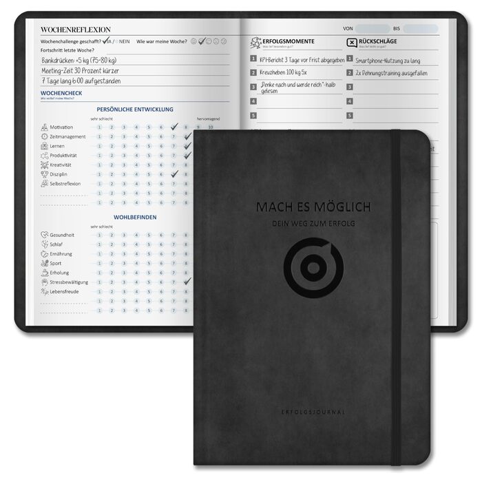 Щоденник успіху 2026 Планування цілей, формування звичок, саморефлексія Крок за кроком до успіху Щоденник формату А5, 320 сторінок Щоденник для дорослих для більшої мотивації, зосередженості та успіху