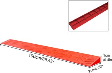 Пороговий пандус, Бордюрний пандус, Нековзний пандус висотою від 1 до 6,5 см, Побутовий, Нековзні сходинки, Пандуси, Дверний отвір для велосипеда, Інвалідний візок, Прибирання, Робот, Гараж, Склад 100x7x1 см Червоний