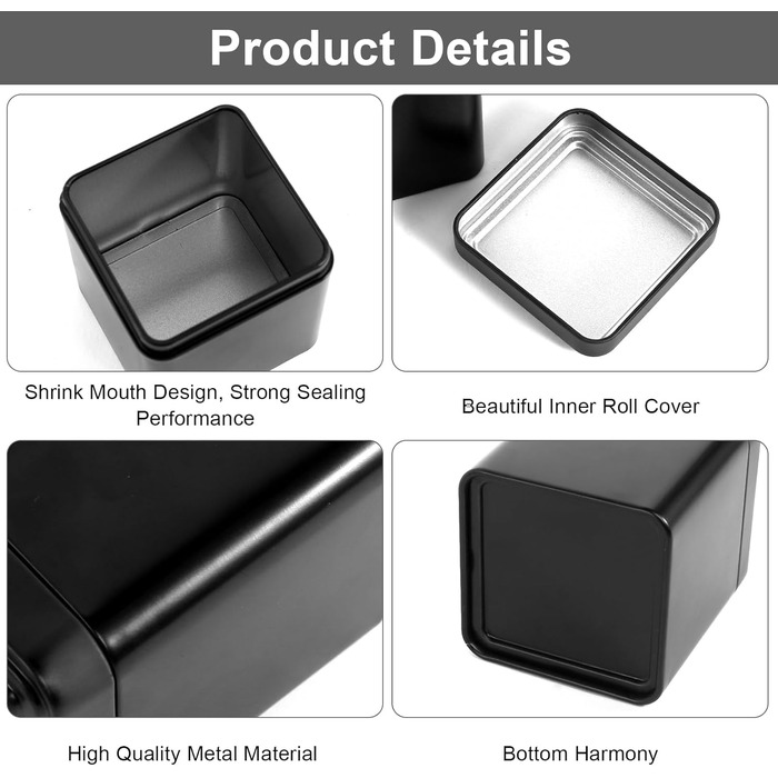 Класична квадратна чайна банка, набір із 9 чайних банок для розсипного чаю, 7 x 7 x 8,5 см, металеві чайні контейнери, набір чайних банок