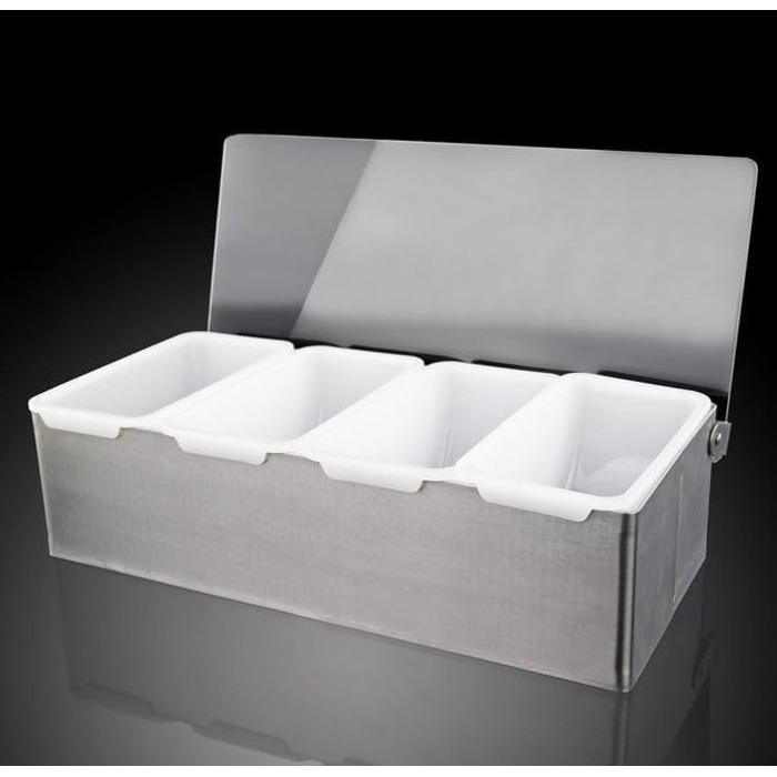 Контейнер для інгредієнтів Cocktail7 з нержавіючої сталі, 4 відділення, прозора пластикова кришка та знімні контейнери, барні аксесуари