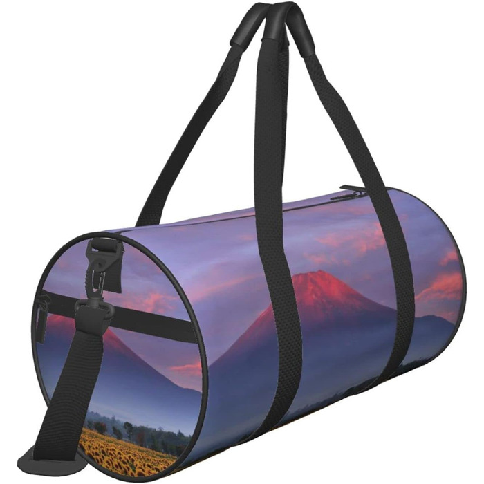Спортивна сумка для подорожей, з принтом соняшників та гір, дорожня сумка на ніч, чорна, універсальний розмір