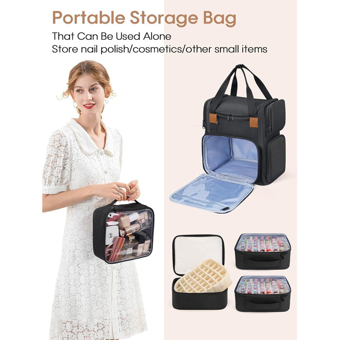 Сумка для зберігання лаку для нігтів Deciniee Велика сумка-органайзер для 84 пляшечок лаку для нігтів та лампи для нігтів - Двошаровий футляр для дизайну нігтів для жінок та дівчат