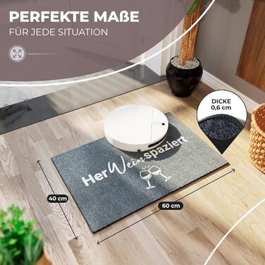 Килимок для дверей 40x60 см HerWEINspaziert Миється та нековзний Для внутрішніх та критих зовнішніх приміщень Веселий килимок для дверей сірого кольору Ідеально підходить як килимок для уловлювання бруду та входу 02 Herweinspaziert 60 x 40 см