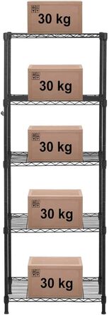 Металевий стелаж Royal Catering RCMR-1500P19T, вставний стелаж, побутовий стелаж, окремостоячий стелаж, 55x45x149,5 см, 150 кг, чорний