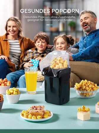 Машина для приготування попкорну з гарячим повітрям, домашня машина для приготування попкорну потужністю 1200 Вт, швидкий попкорн за 2 хвилини, без жиру та олії, включаючи мірну ложку для кукурудзи, компактний дизайн, для домашнього відео та різдвяних веч