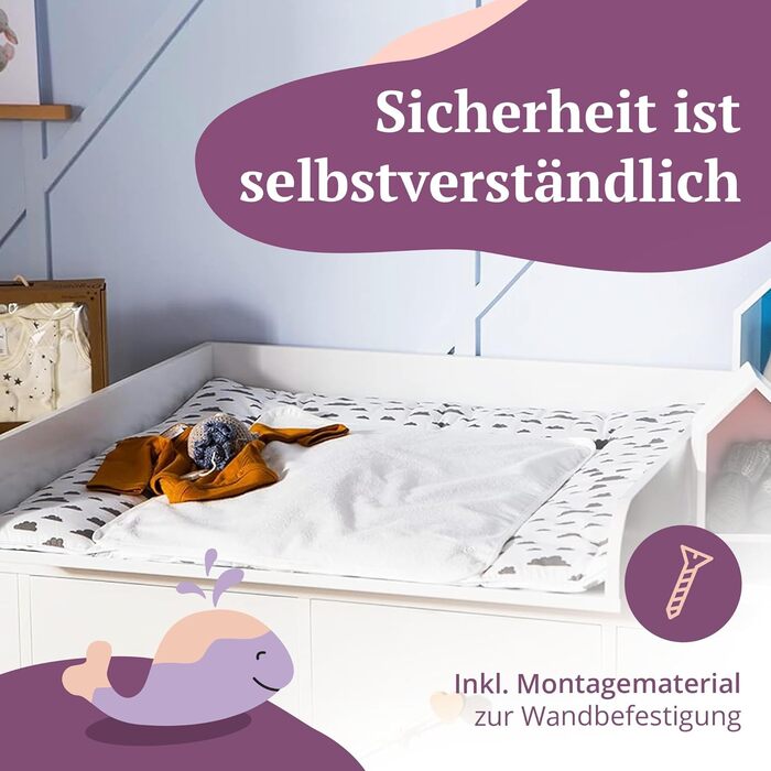 Накладка на пеленальний столик Puckdaddy Levi 160x80x10 см Білий МДФ Високоякісний накладка на пеленальний столик Сумісний з комодами Hemnes В комплекті кріплення для стіни Товщина дерева 2 см Білий панель 80Г x 159,5Ш x 10В см (10 шухляд)