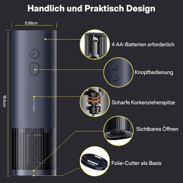 Електричний штопор HOTO, автоматичний відкривач для пляшок, відкривачка для вина з різаком для фольги, відкривачка для винних пляшок, відкоркована 170 пляшок, 10 секунд миттєвого відкриття, подарунок для вечірок любителів вина