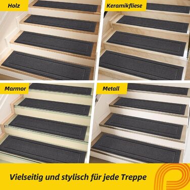 Сходинки для внутрішніх сходів JSEI, нековзні, 15 шт. , 20,3 x 76,2 см, можна прати в пральній машині, самоклейний килимок для сходів для дітей, людей похилого віку та домашніх тварин, основа 100 поліестер TPE, світло-сірий, 20,3 x 76,2 см