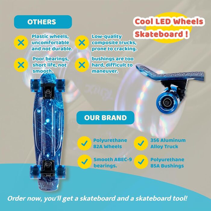 Дошка Arrow Board - скейтборд 22, 27, 31 дюймів, скейтборди серії KMX, підходять для початківців, дітей та підлітків, ідеально підходять для круїзу та базових трюків, подарунковий набір 22 Galaxy у класичному стилі