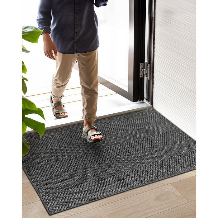 КОЛІР ТА ГЕОМЕТРІЯ Ультратонкий килимок для прихожих у приміщенні 43x76 см, килимок для прання в пральній машині з нековзним покриттям, плоский килимок для входу в приміщенні, абсорбуючий килимок для передпокою, коридору темно-сірого кольору (складений) Т