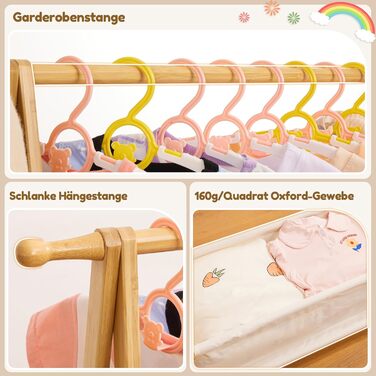 Бамбукова вішалка для дитячого одягу Yorbay з ящиком для зберігання, дитяча вішалка з рейкою для одягу, для дитячих кімнат, для ді