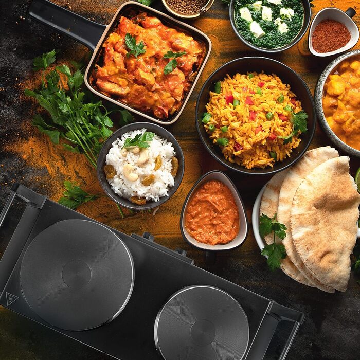 Електрична нагрівальна плита Duronic HP2 BK 1500 Вт Подвійна чавунна варильна поверхня 20 і 15 см ергономічні ручки регульований термостат Мобільна плита альтернатива варильній поверхні