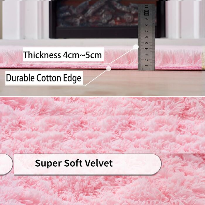 Пухнастий килим,Рожевий килим для дитячої кімнати,Килим з високим ворсом, що миється для спальні,вітальні (Рожевий,80120 см) 80120