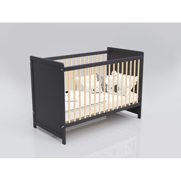 Дитяче ліжечко/спальне місце Love For Sleep 120x60 см із захисним бар&39єром, трансформоване, дитяче ліжко Tokyo кольору антрацит-сосна, дерев&39яне дитяче ліжко - Дитяче ліжко, трансформоване ліжечко, чорне