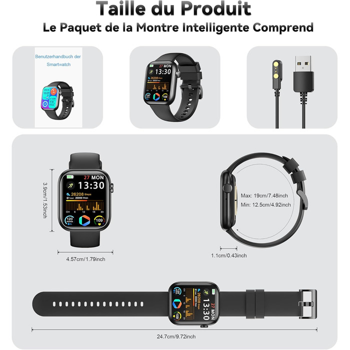 Розумний годинник для чоловіків та жінок, 1,83-дюймовий HD фітнес-трекер з крокоміром/монітором артеріального тиску/монітором серцевого ритму/функцією телефону, трекер сну, 120 спортивних режимів, водонепроникний фітнес- та спортивний годинник IP68 для iP