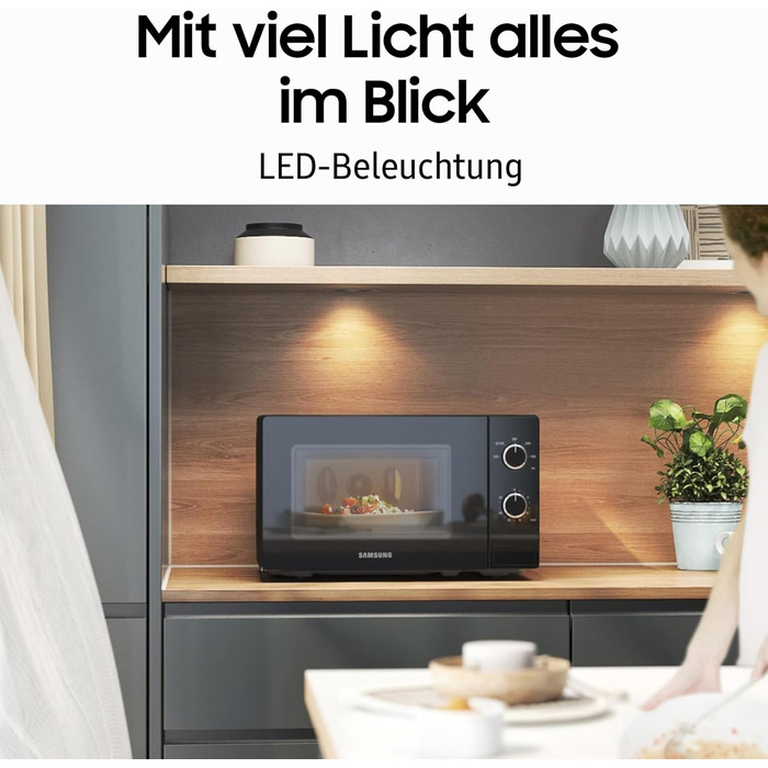 Мікрохвильова піч Samsung Solo, 700 Вт, епоксидна варильна камера об'ємом 20 л, 5 рівнів потужності, розморожування, чорний, MS20A3010AL/EG