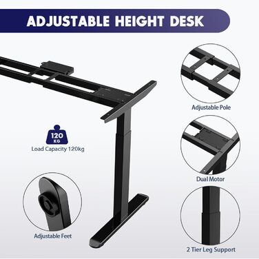 Регульована по висоті рама столу AIMEZO з 2 двигунами, електрична рама столу з 2 напрямками, регулювання висоти, функція пам&39яті та запобігання зіткненням, чорна - 2